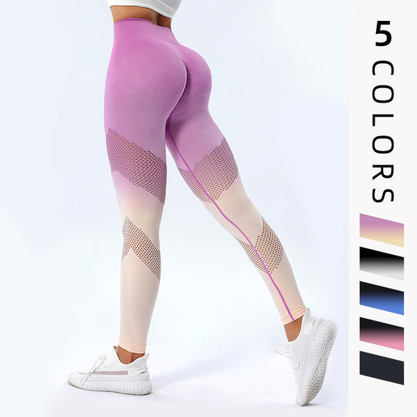 New Hollow Design Gradient Printed Yoga Pants Seamless High Waist Hip Lifting Fitness Leggings for Women Quick Drying Trousers