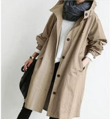 Casual Style Windbreaker Women'S Mid-Length Waist Long-Sleeved Jacket
