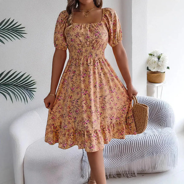 Ruffle Hem Floral Dress - front view showing delicate floral print