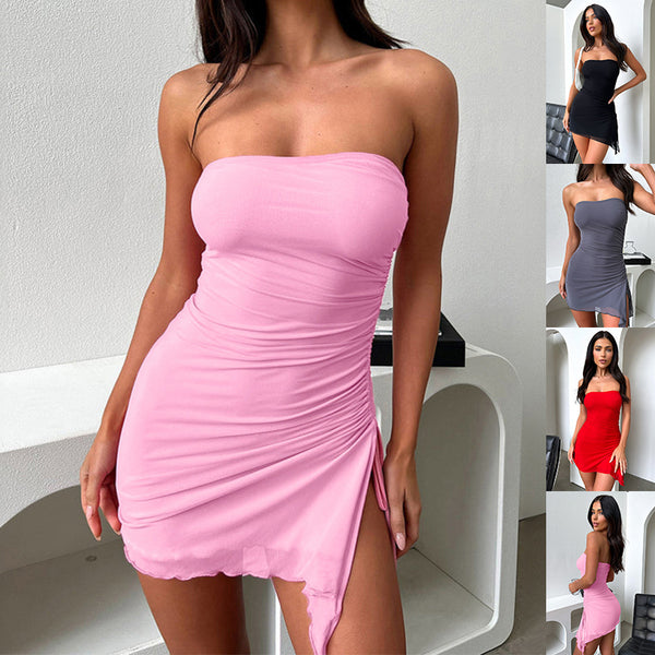 Y2K Tube-Top Split Dress Summer Ins Fashion Backless Short Dresses for Women