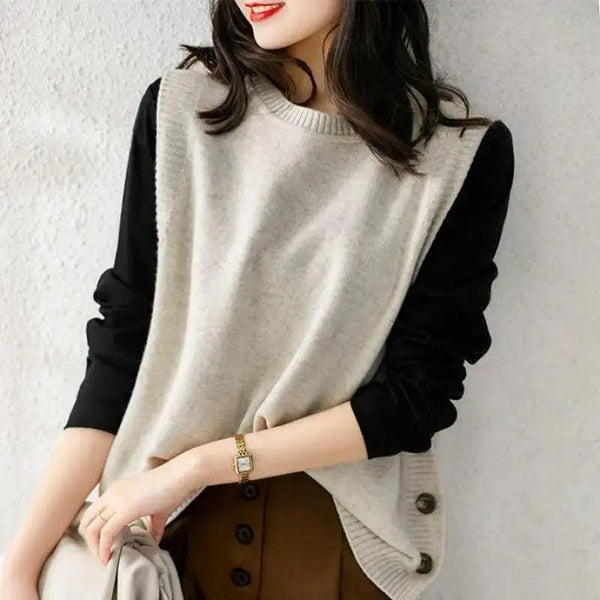 Button-Side Knit Vest - sleeveless ribbed knit with side button detailing