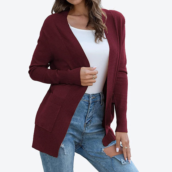 Drape Knit Cardigan - front view, lightweight viscose-nylon knit