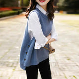 Button-Side Knit Vest - styled over fitted long sleeve