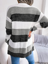 Plaid Sweater Women Casual Lantern Sleeves Cardigan Jacket Outerwear Clothes