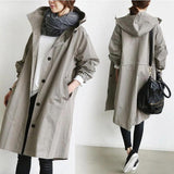 Casual Style Windbreaker Women'S Mid-Length Waist Long-Sleeved Jacket