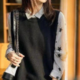 O-Neck Sweater Vests Women Elegant Loose Sleeveless Knitted Sweaters Side-Button All-Match Stylish Popular Solid Cozy Ulzzang