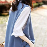 O-Neck Sweater Vests Women Elegant Loose Sleeveless Knitted Sweaters Side-Button All-Match Stylish Popular Solid Cozy Ulzzang