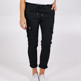 Casual Cargo Pants with Pockets Solid Color Drawstring Waist Pencil Trousers for Women